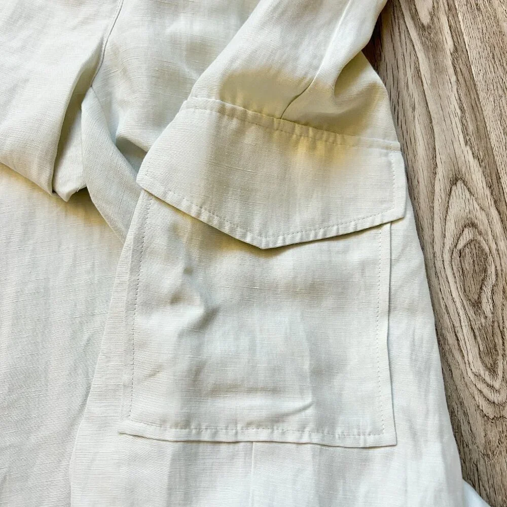 Aritzia Wilfred Kafka Linen High Rise Cargo Coastal Pants in Sand Cream Size 0